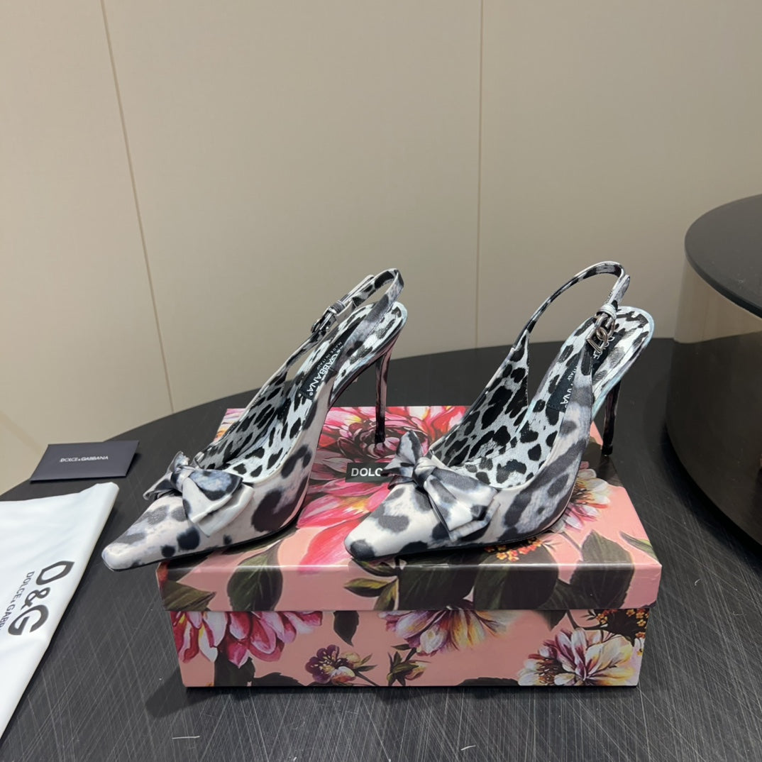 Dc 25 Bow Slingback Pumps 100MM Leopard-Print Satin And Sheepskin 381615