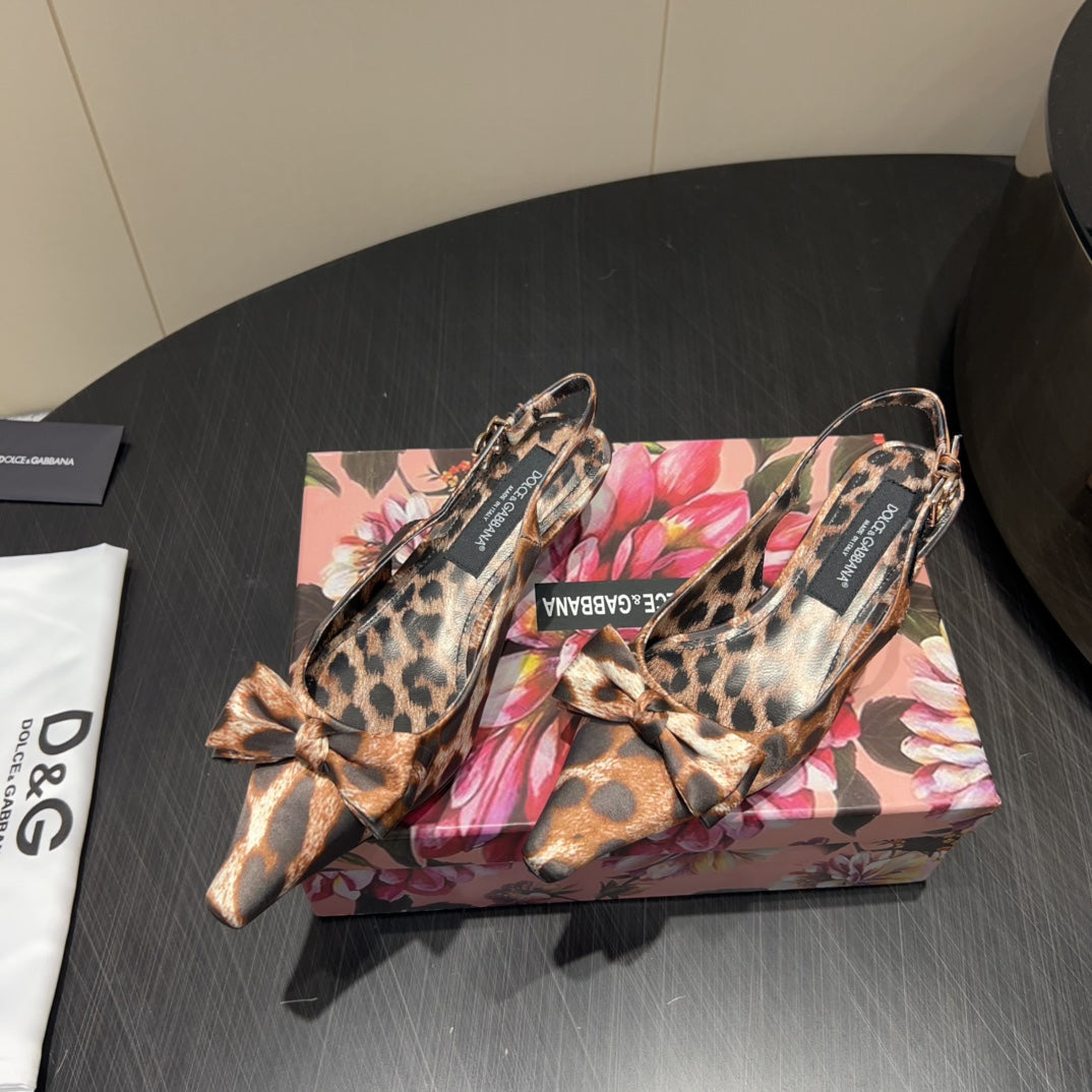 Dc 25 Bow Slingback Pumps 35MM Leopard-Print Satin And Sheepskin 381618