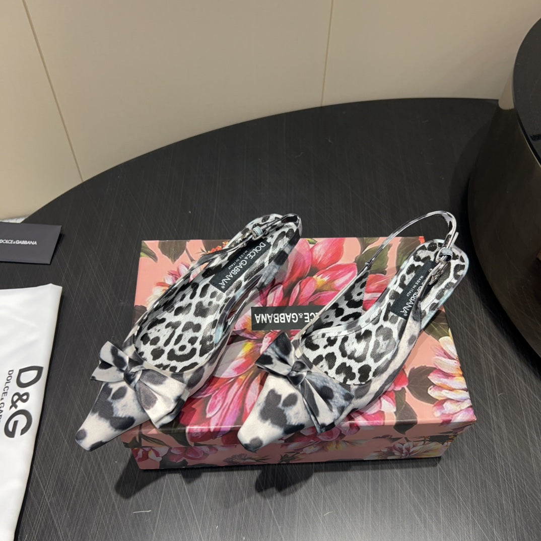 Dc 25 Bow Slingback Pumps 35MM Leopard-Print Satin And Sheepskin 381619