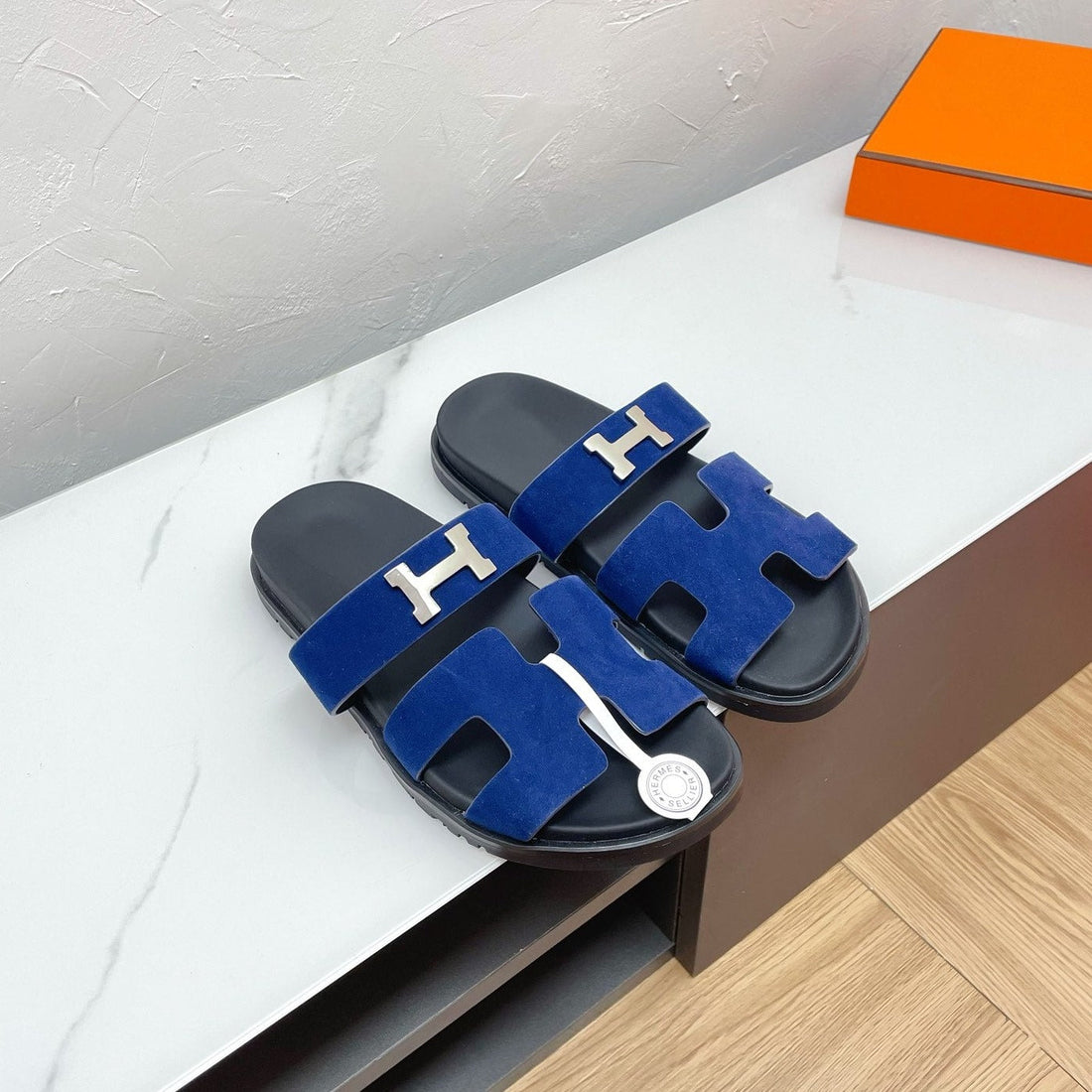 Chypre Sandal Azure Suede With H Buckle