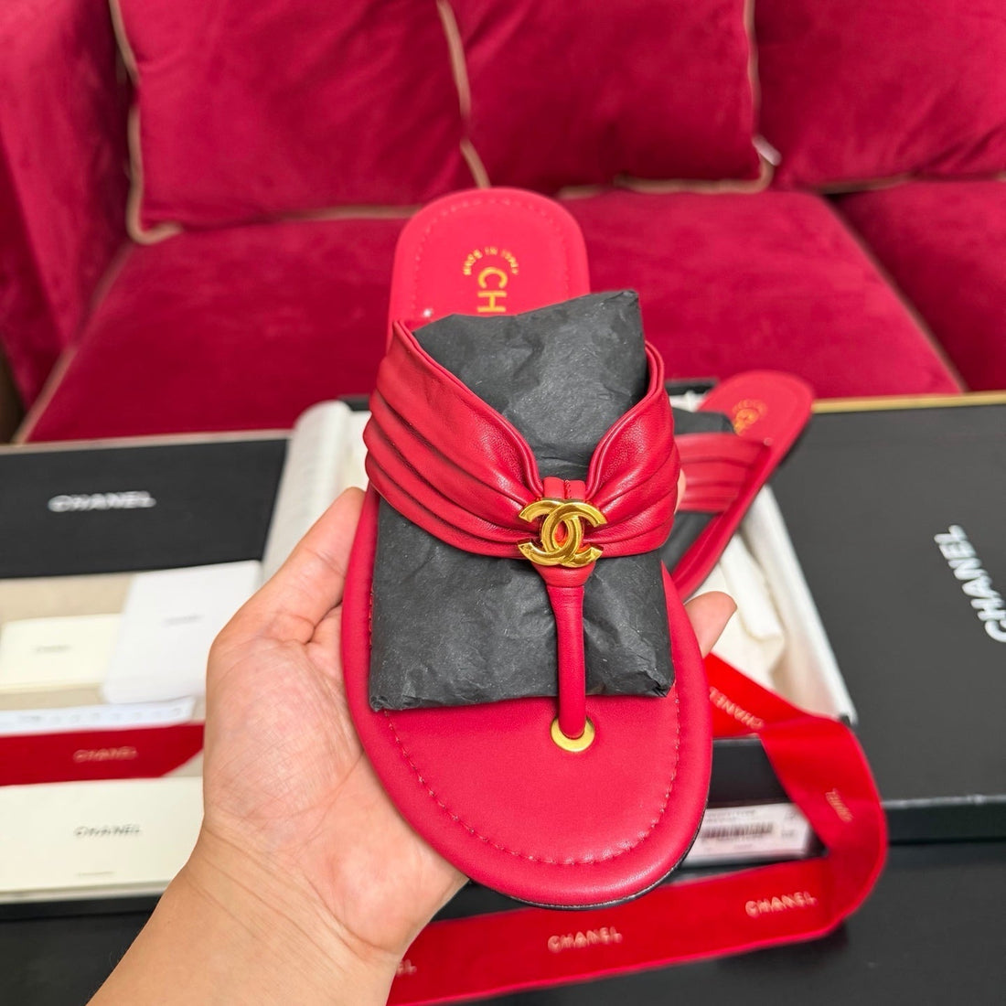 Chanel 2026 Flip-Slop Sandal Red Lambskin 742745
