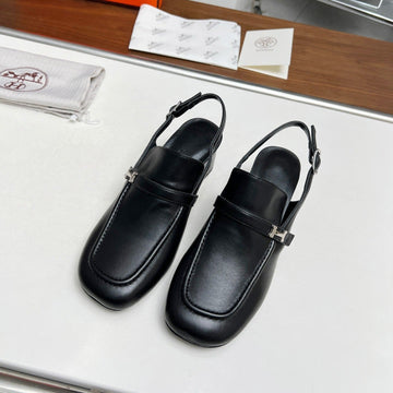 Square Toe Slingback Black Calfskin