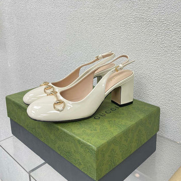 GG Women's Horsebit Slingback 75MM In White Calfskin