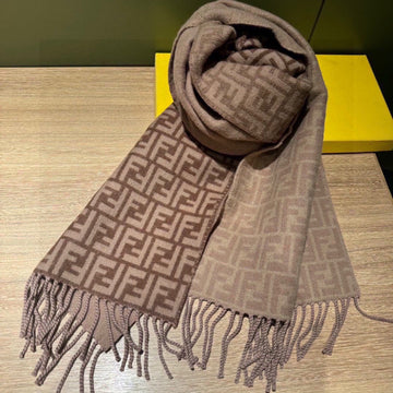 Ff Scarf 180 Cm In Medium Brown Monogram Wool And Cashmere 411831