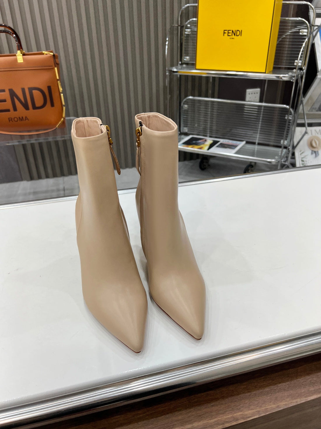 Fendi First Wedge Boots Light Beige Sheepskin 521224