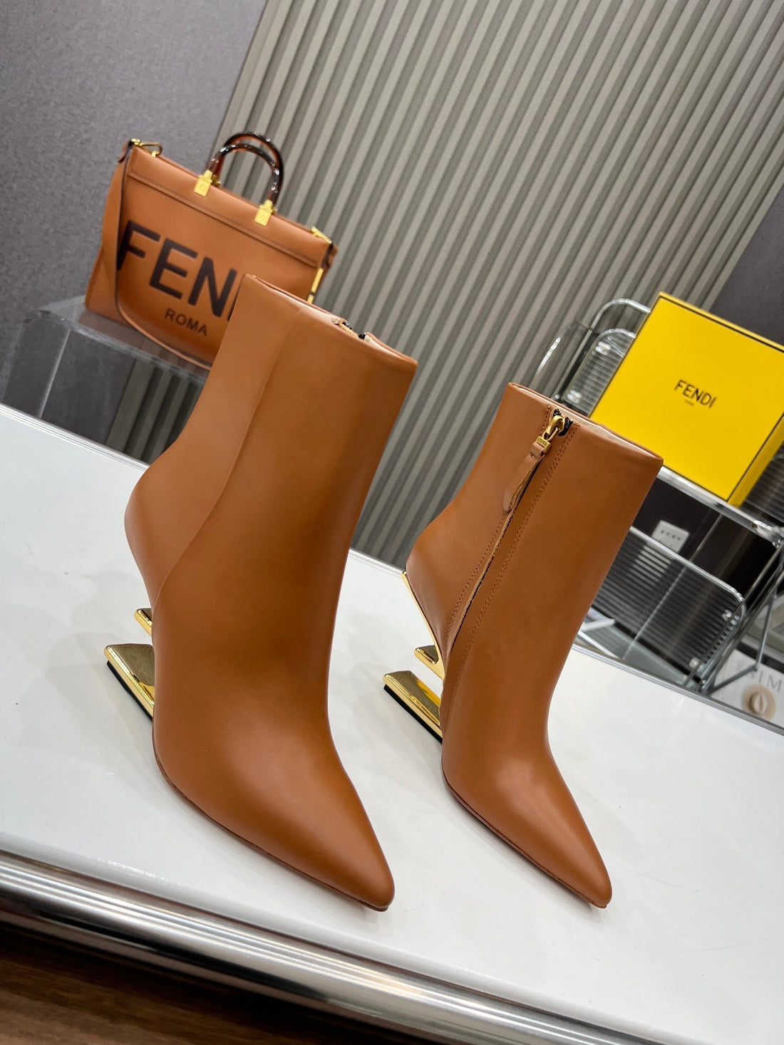 Fendi First Wedge Boots Brown Sheepskin 521223