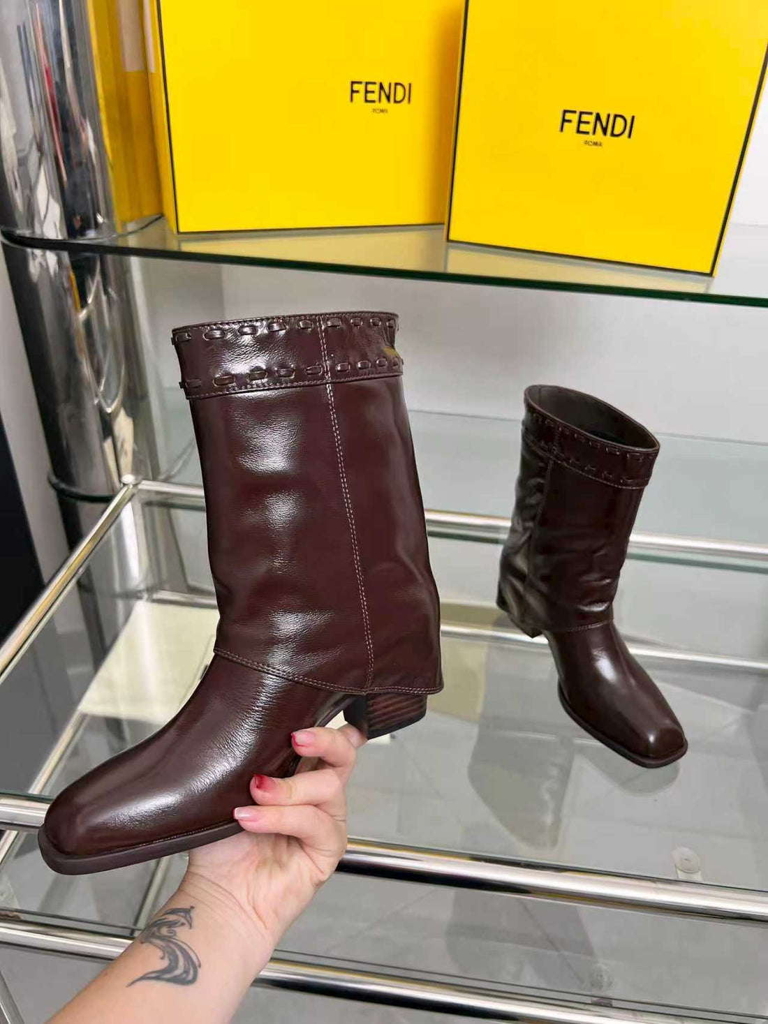 Fendi Low Boots Burgundy Calfskin 521235