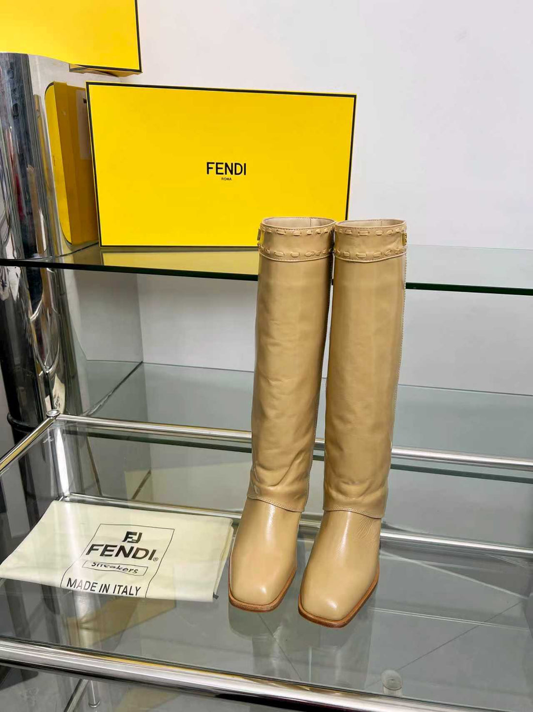 Fendi High Boots Beige Calfskin 521232
