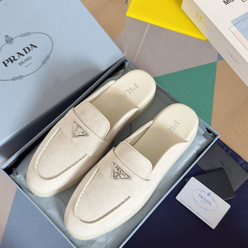 Pra White Suede Leather Mule 25MM Rubber Sole