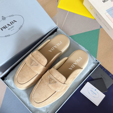 Pra Beige Suede Leather Mule 25MM Rubber Sole