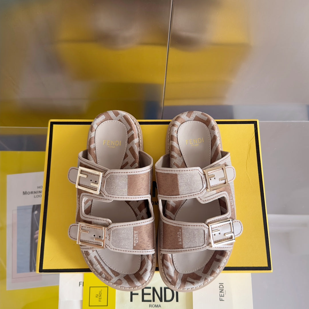 Ff Feel Light Brown Grey Canvas Slide