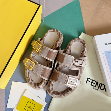 Ff Feel Light Brown Grey Canvas Slide