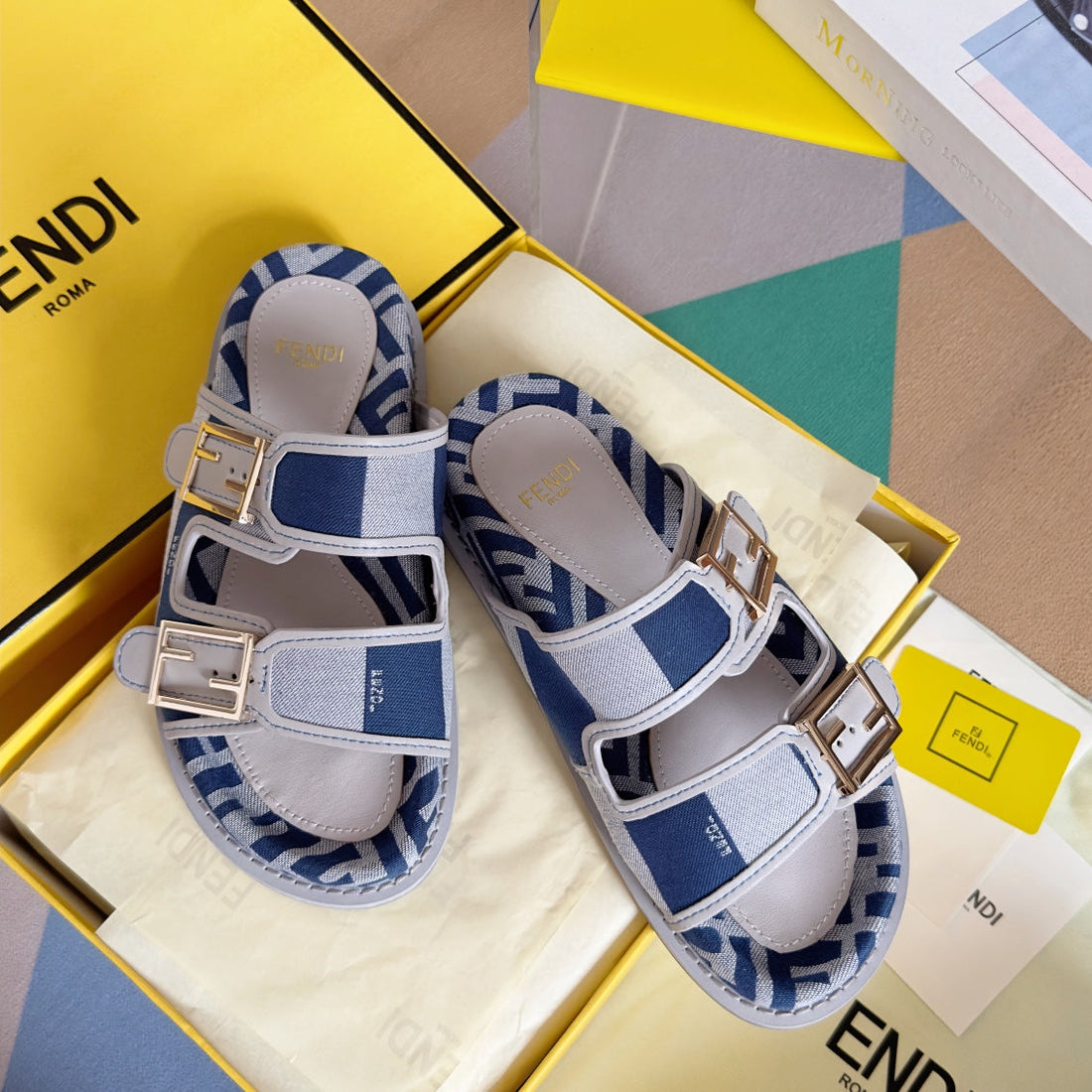 Ff Feel Blue Light Grey Canvas Slide