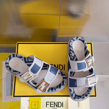 Fendi Dad Sandal In Navy Blue Mix White Monogram Jacquard Fabric