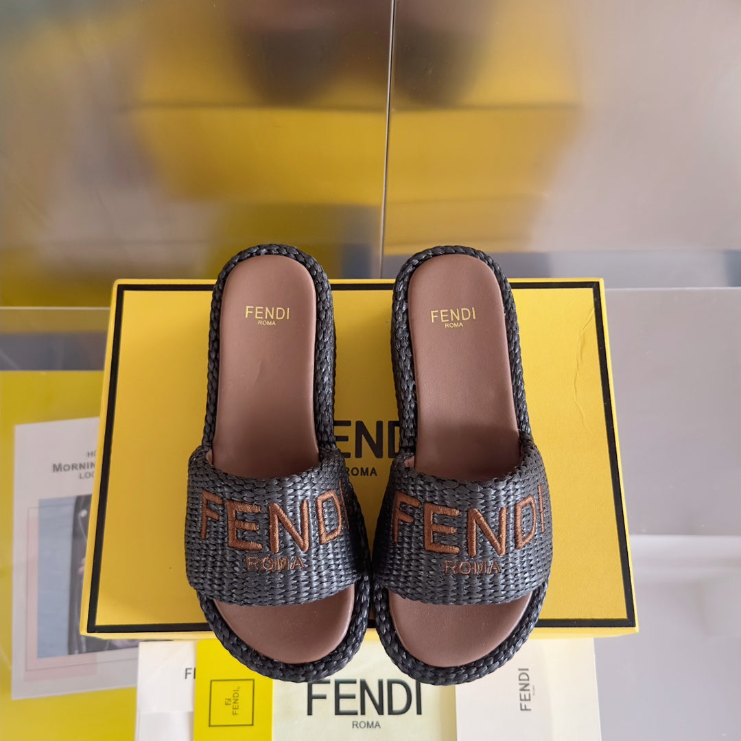 Ff Sunshine 65 Chocolate Cotton Brown Leather Fibre Flatform Slide