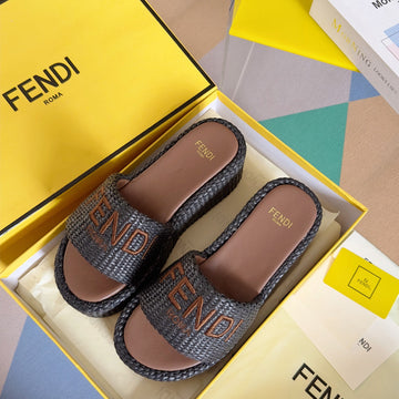 Ff Sunshine 65 Chocolate Cotton Brown Leather Fibre Flatform Slide