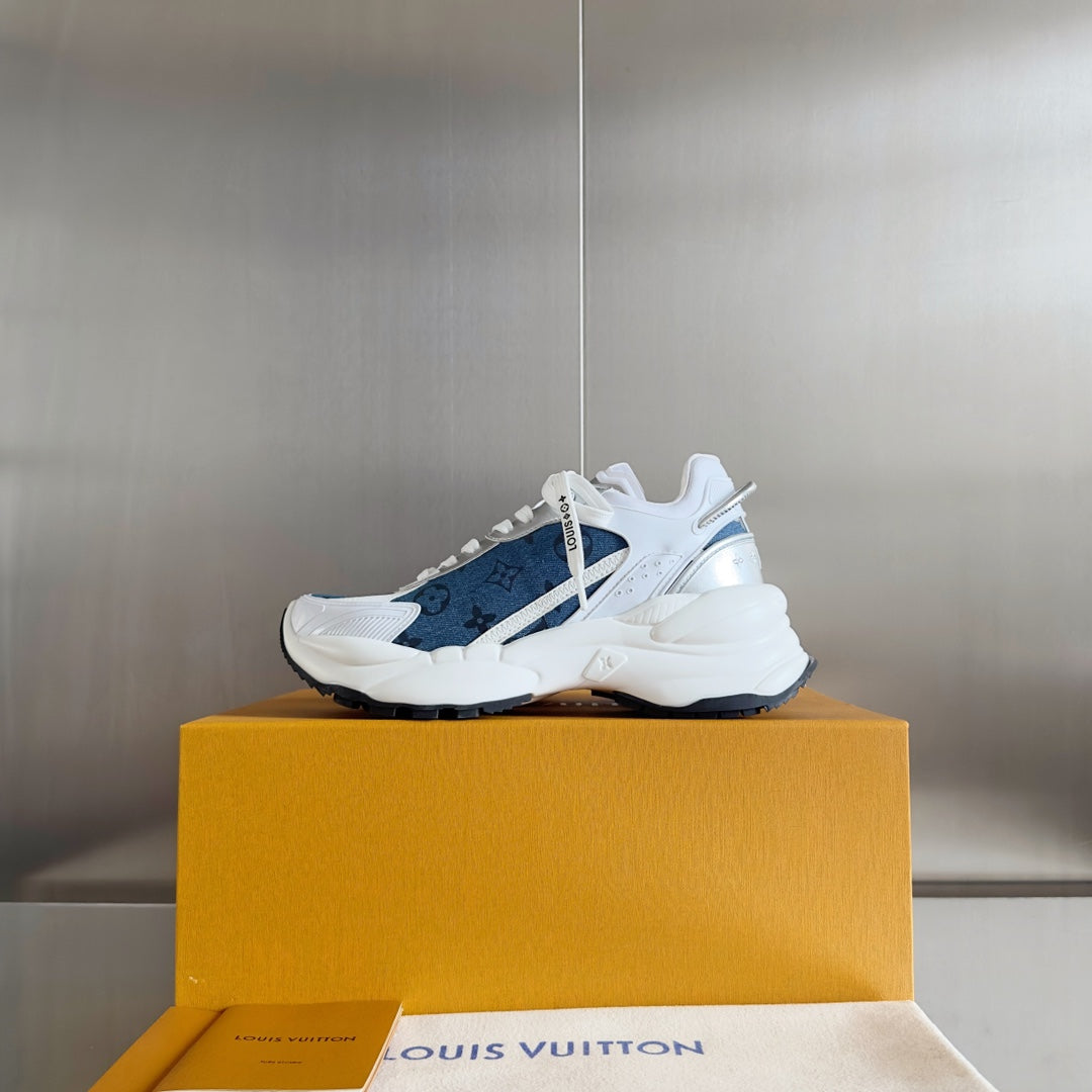LV Run 55 Sneaker 55MM Dark Blue Mix White Monogram Jacquard Fabric