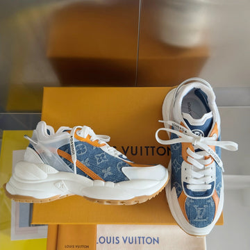 LV Run 55 Sneaker 55MM Light Blue Mix Orange Monogram Jacquard Fabric
