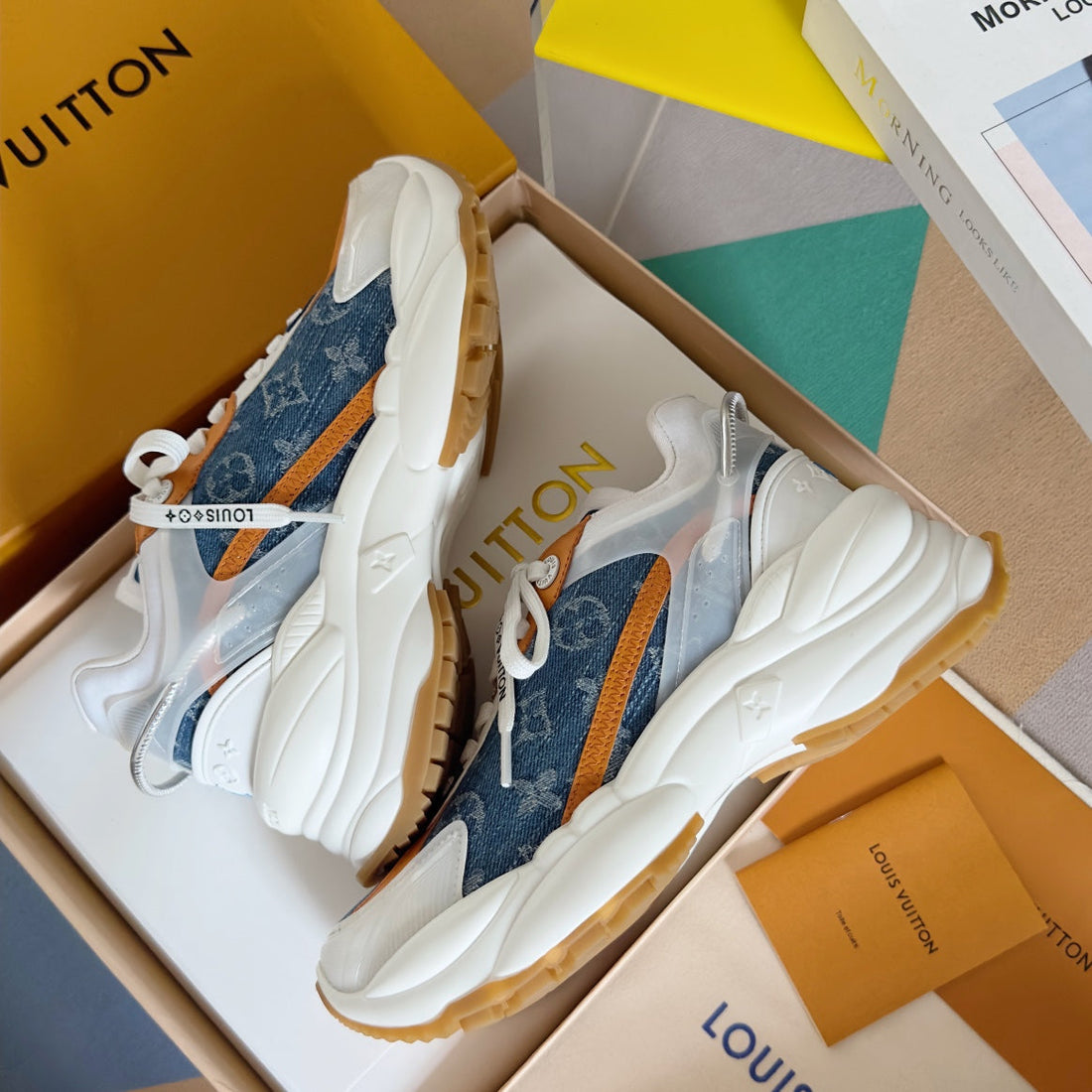 LV Run 55 Sneaker 55MM Light Blue Mix Orange Monogram Jacquard Fabric