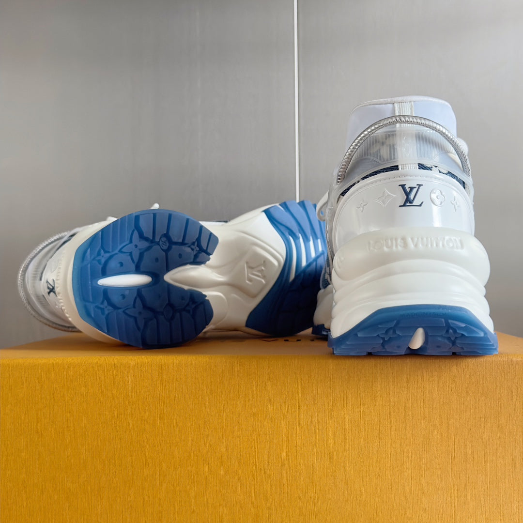 LV Run 55 Sneaker 55MM Blue Mix White Monogram Jacquard Fabric