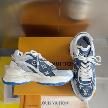 LV Run 55 Sneaker 55MM Blue Mix White Monogram Jacquard Fabric