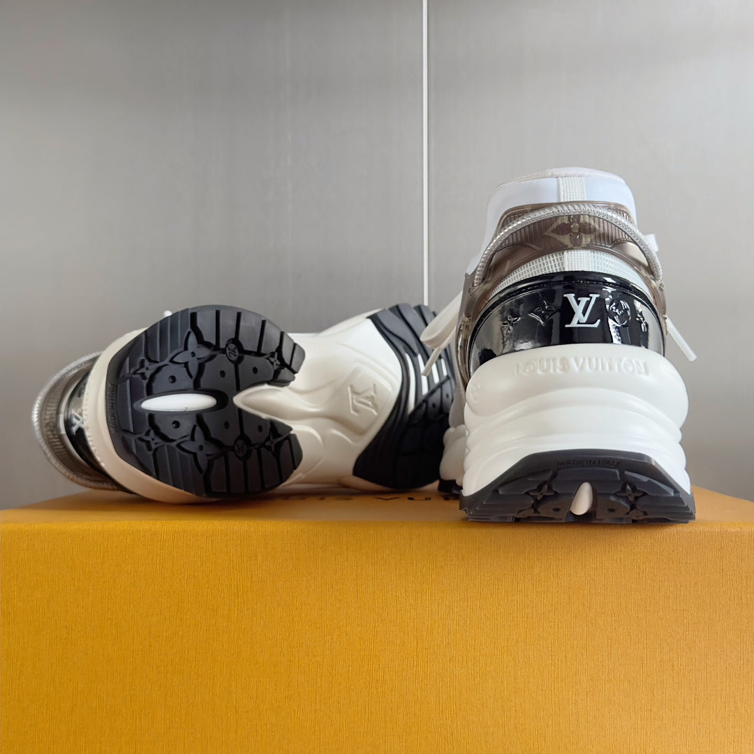 LV Run 55 Sneaker 55MM White Mix Brown Black Monogram Polyester Mesh Fabric