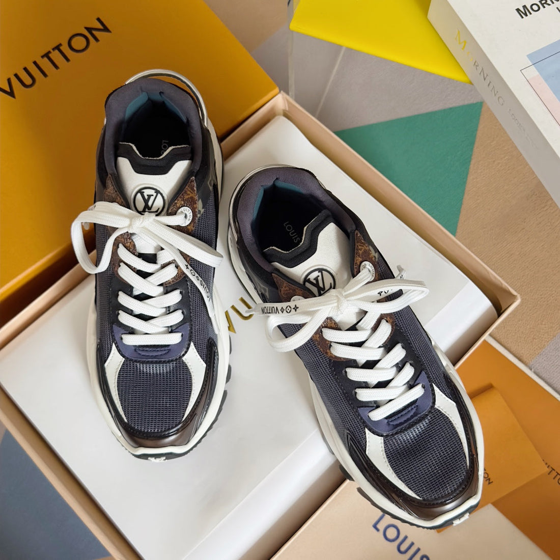 LV Run 55 Sneaker 55MM Black Mix Blue Charcoal Monogram Polyester Mesh Fabric
