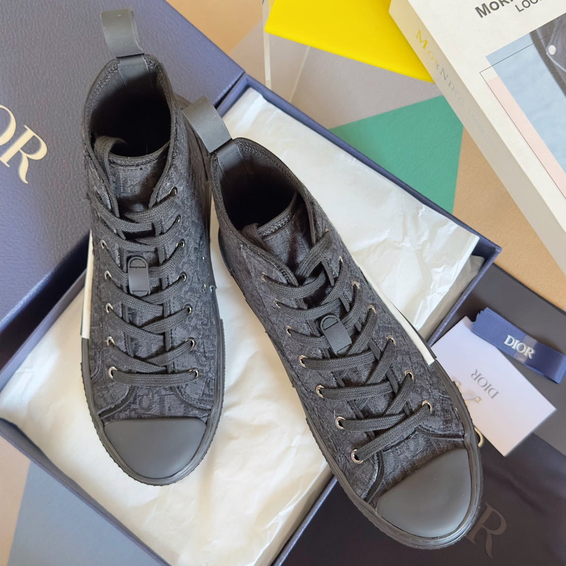 CD B23 High-Top Sneaker 35MM Black Oblique Jacquard Fabric