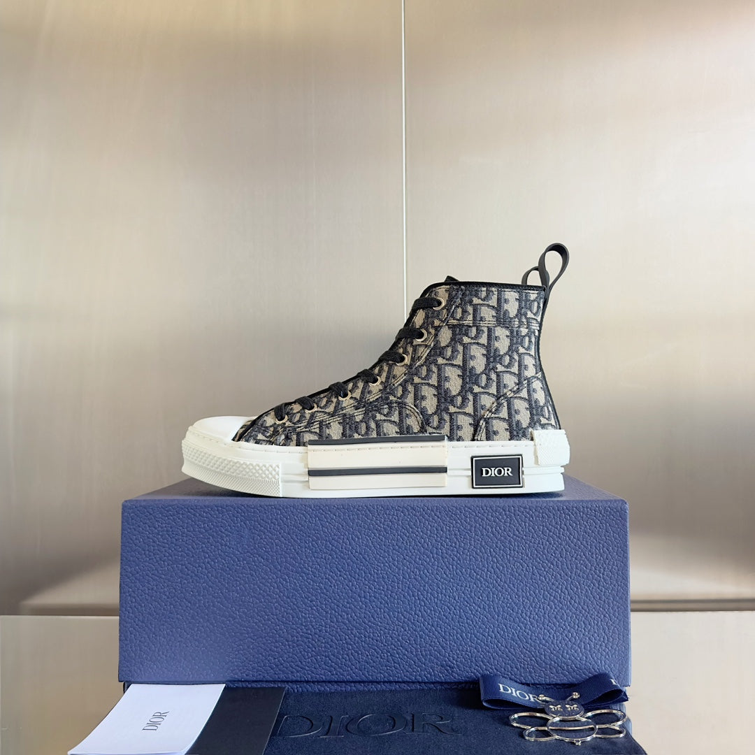 CD B23 High-Top Sneaker 35MM Black White Oblique Jacquard Fabric