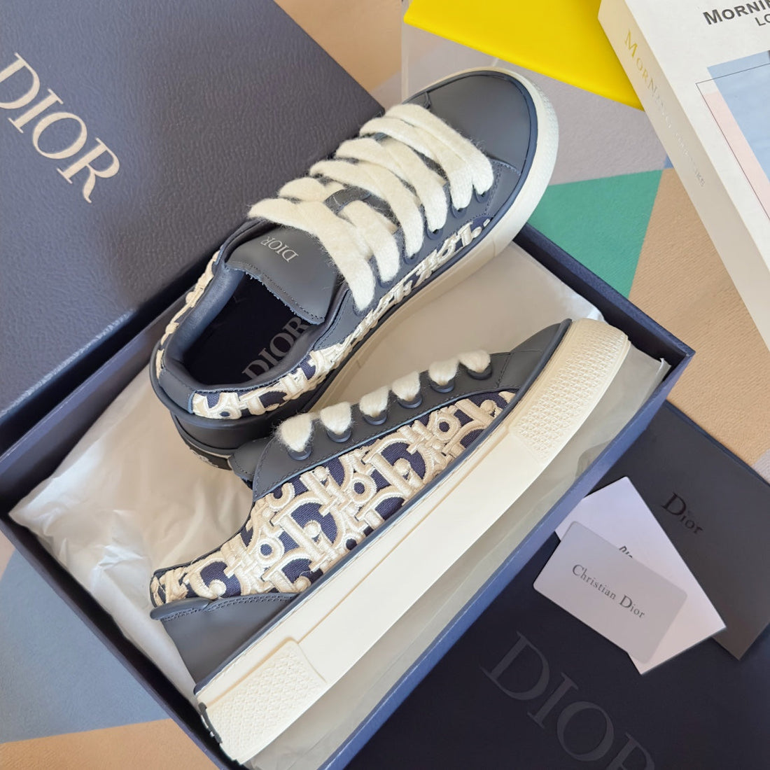 CD B33 Sneaker -- Limited And Numbered Edition 40MM Charcoal Blue Oblique Jacquard And Cowhide