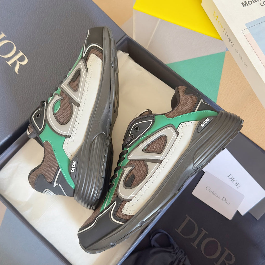 CD B30 Sneaker 35MM Brown Green Mix Grey White Polyester Mesh Fabric And Calfskin