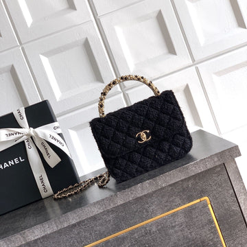 CC Mini Flap Bag 17.5 With Handle Black Tweed