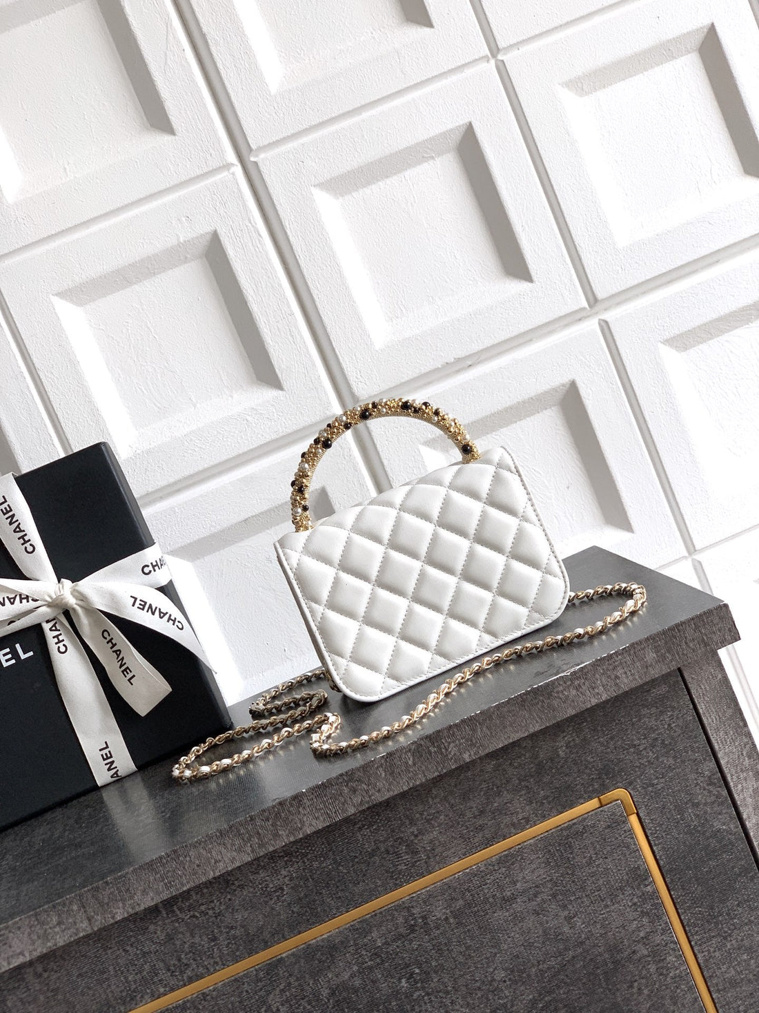 CC Mini Flap Bag 15 With Handle White Lambskin