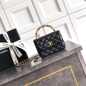 CC Mini Flap Bag 15 With Handle Black Lambskin