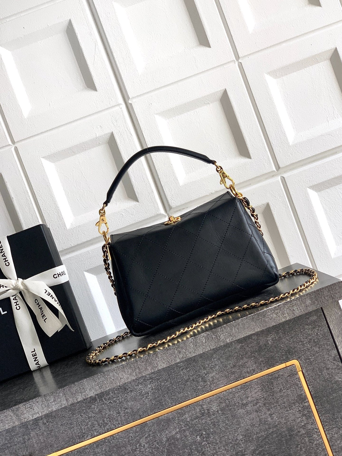 CC 26S Boho Mini Top Closure Bag Black Lambskin