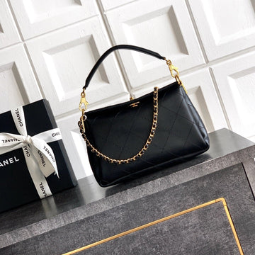 CC 26S Boho Mini Top Closure Bag Black Lambskin