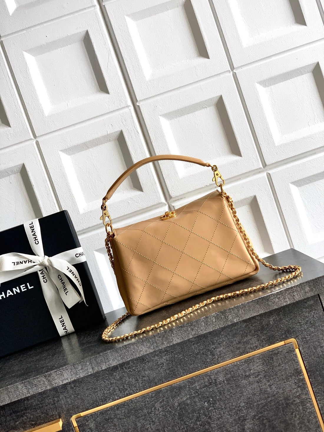 CC 26S Boho Mini Top Closure Bag Beige Lambskin