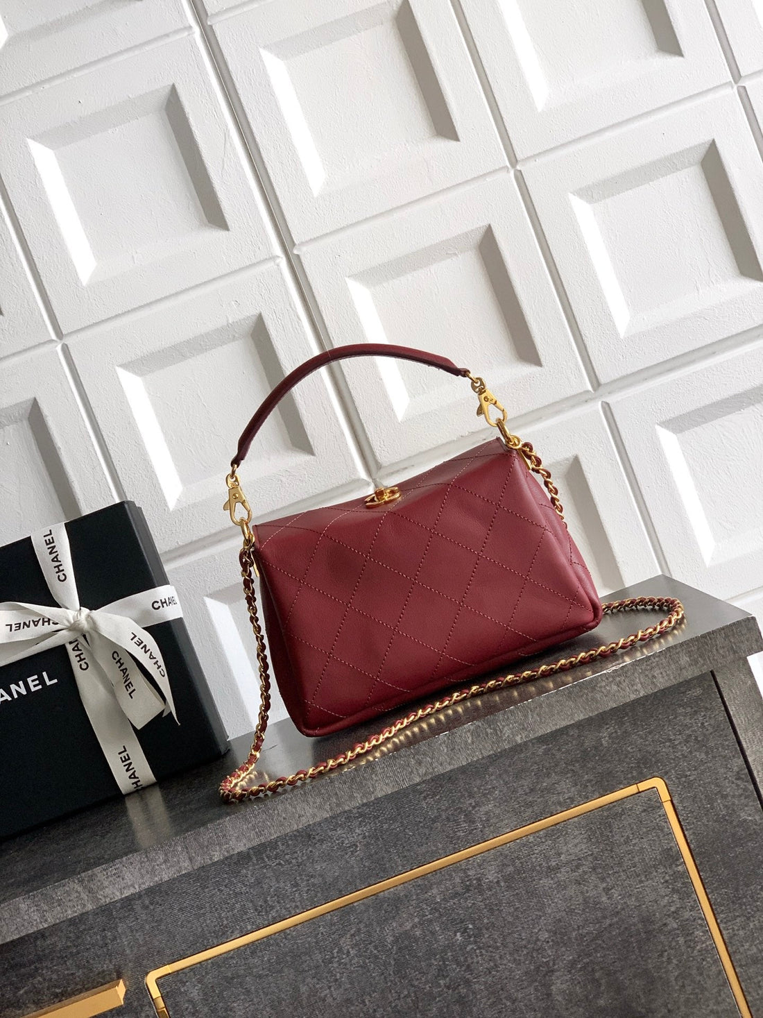 CC 26S Boho Mini Top Closure Bag Burgundy Lambskin