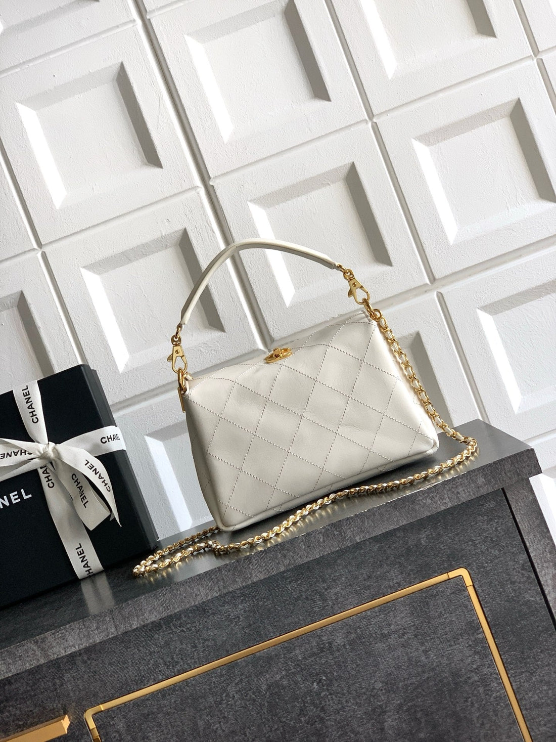 CC 26S Boho Mini Top Closure Bag White Lambskin