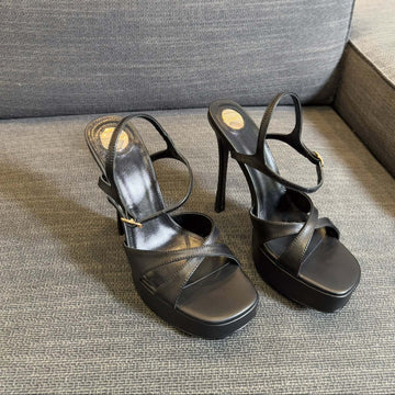Debbie Platform Sandals In Black Smooth Lambskin