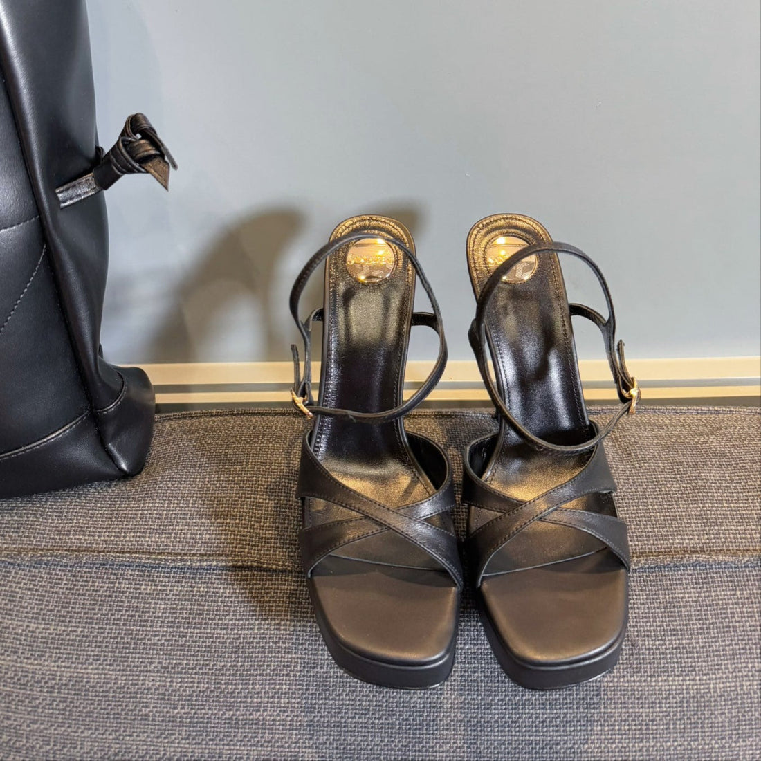 Debbie Platform Sandals In Black Smooth Lambskin