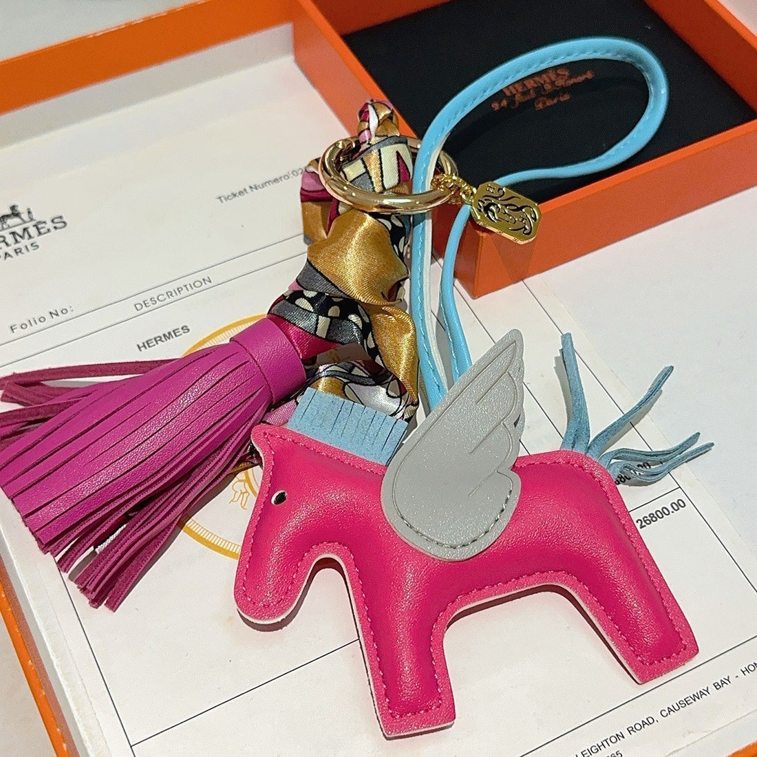 HM Pink Lambskin Rodeo Pegase Pm Charm