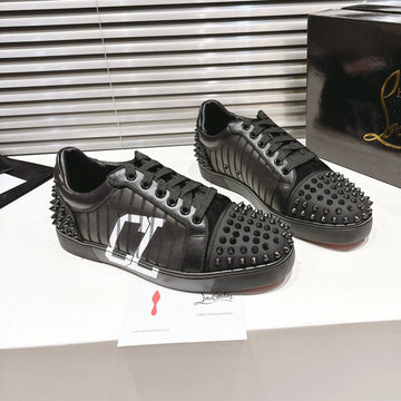 Cl 25 Stud Print Sneaker Black Fabric Leather 323161