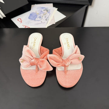 CC 25C Thong Sandal Bow Pink Velvet Fabric 233567