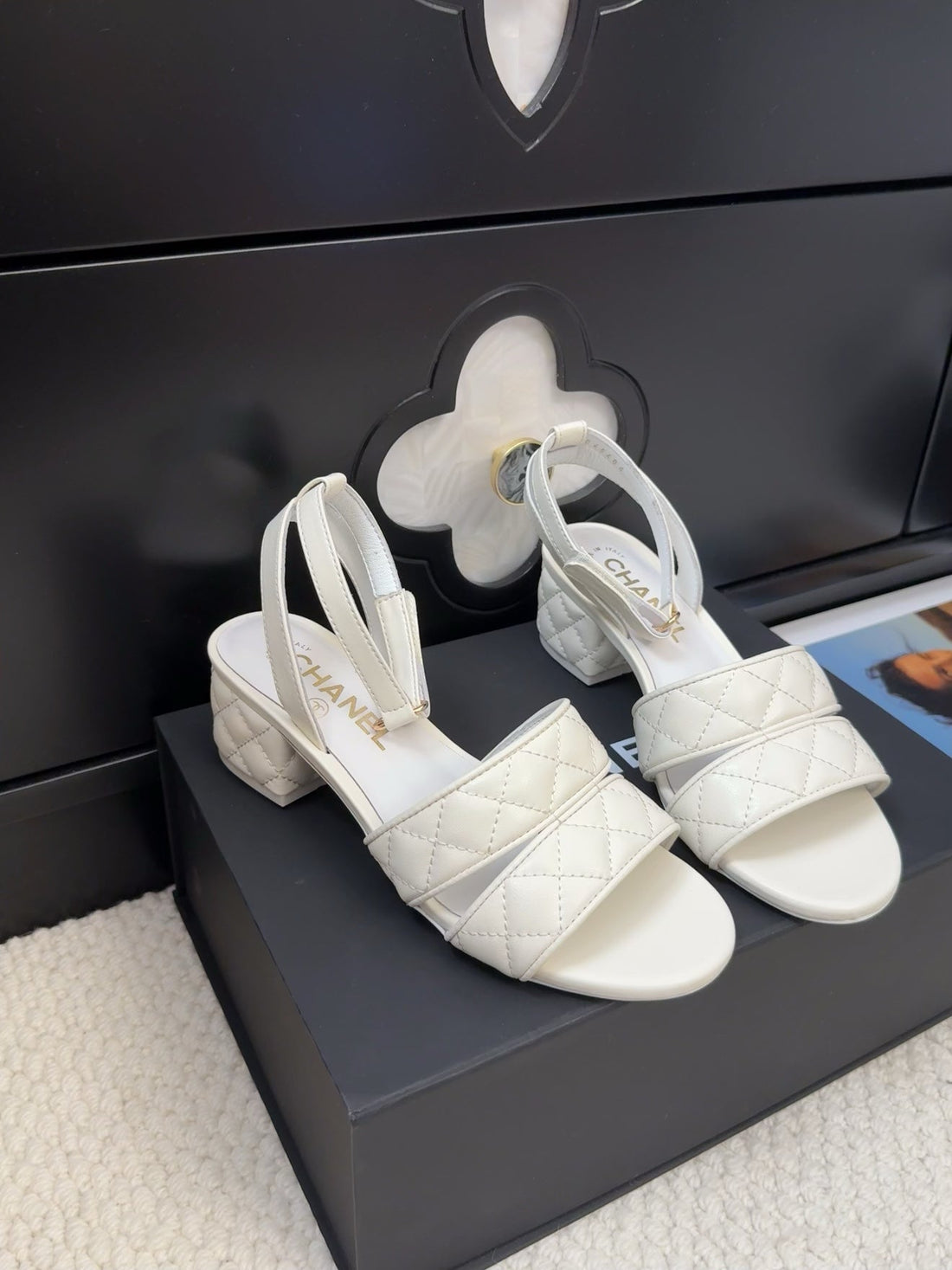 25C Sandal 45MM Open Heel White Lambskin 233492
