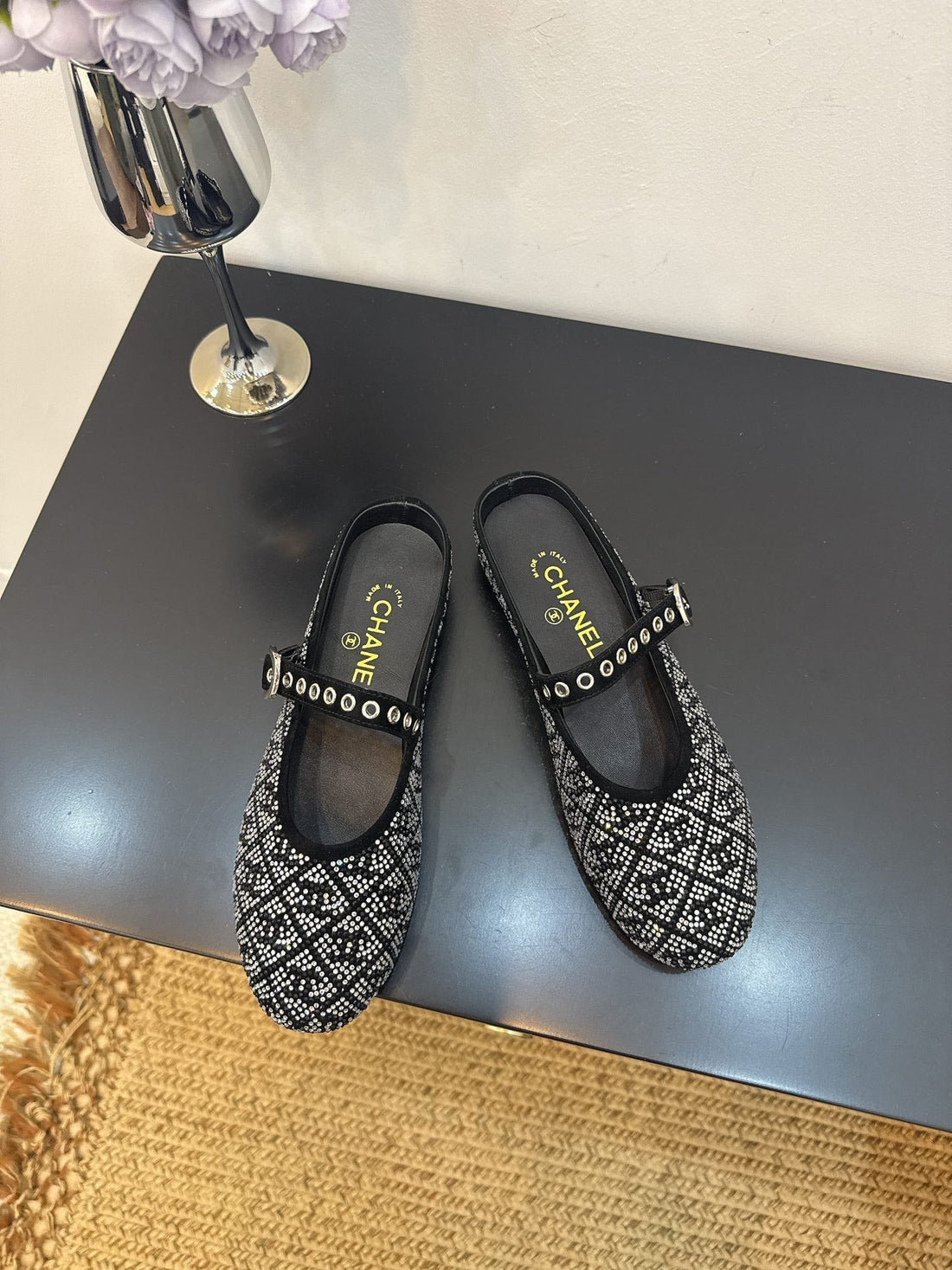 CC 25 Ballet Flats Mules Black Calfskin 331658