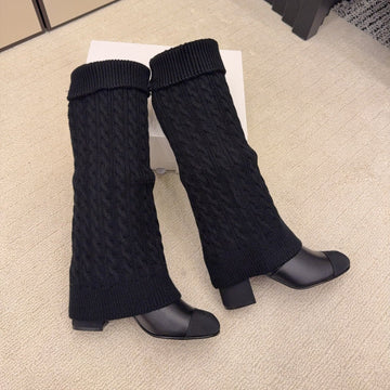 CC 26 Boot With Sock Detail Black Wool Leather 588842