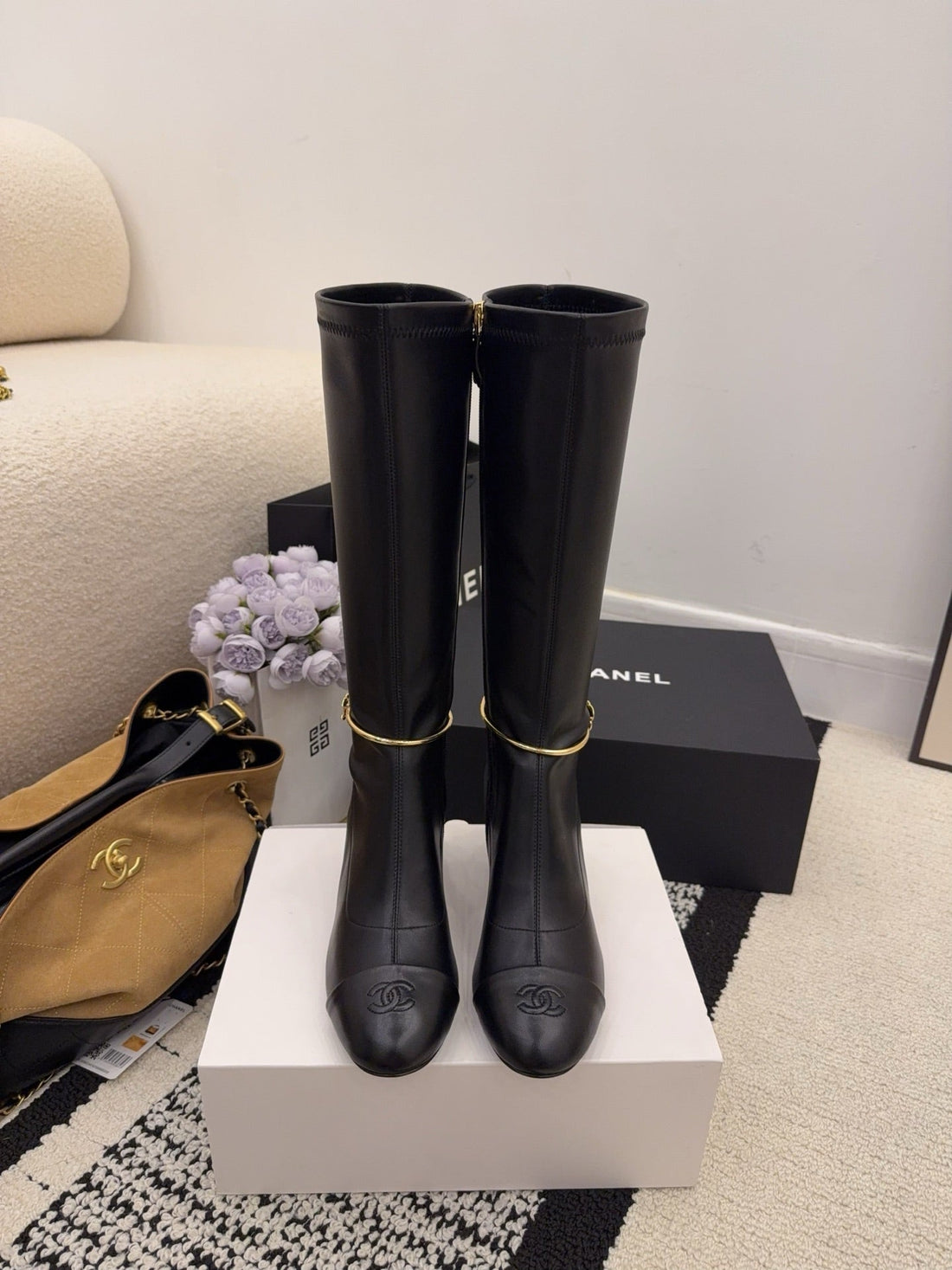 CC 26 Boot With Gold-Tone Ankle Chain Black Lambskin 588822