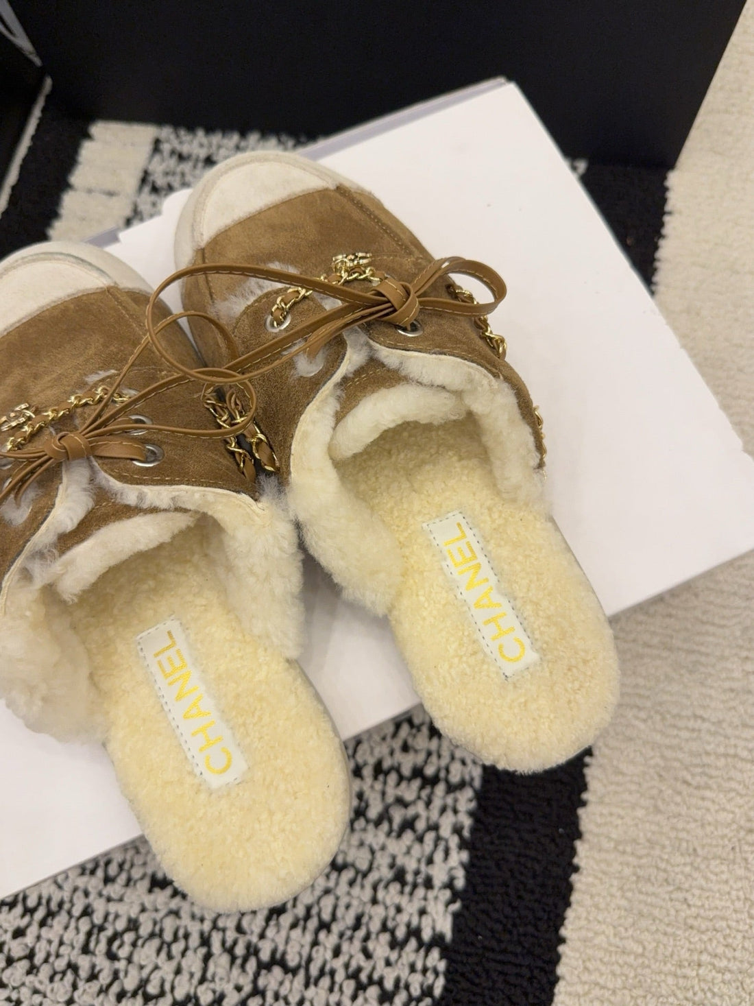 CC 26 Shearling Slip-On Loafer Tan White Suede Wool 588717