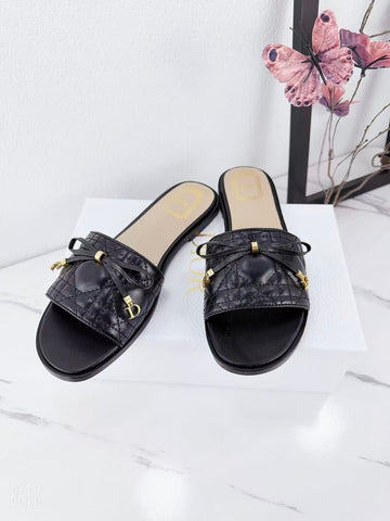CD 26S Slippers Black Beige Cowhide 681587